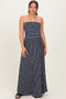 Navy Striped Strapless Maternity Maxi Dress