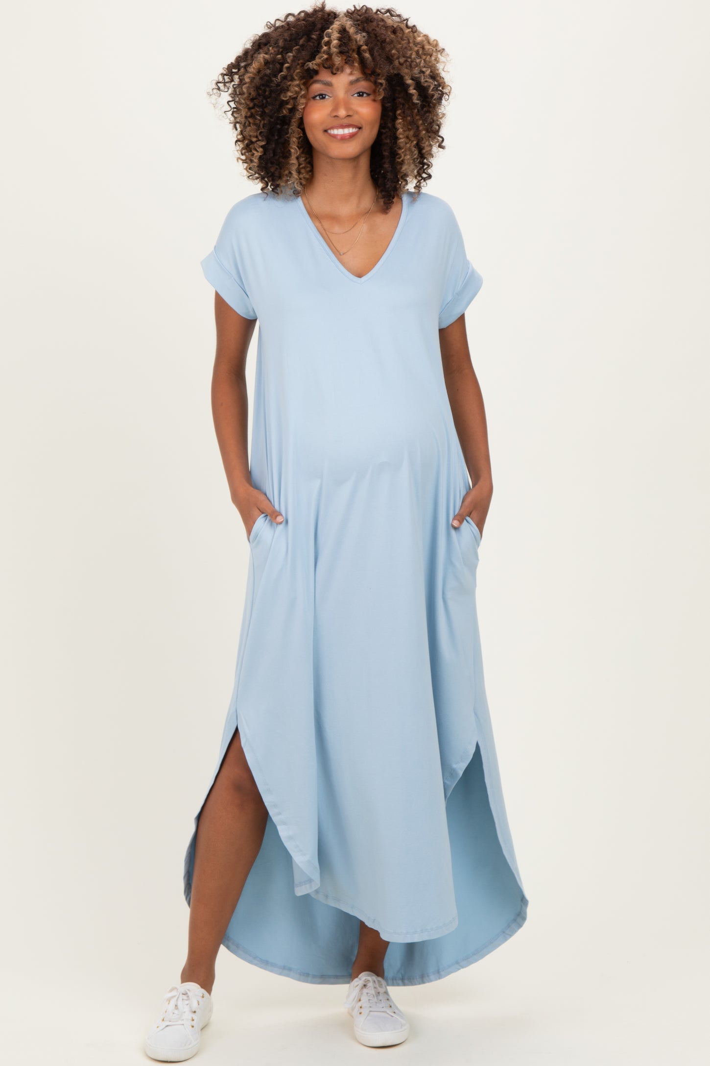 Jade Blue Side Slit Maternity Maxi Dress