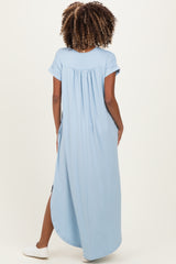 Jade Blue Side Slit Maternity Maxi Dress