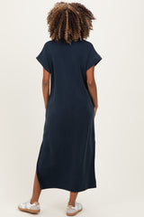 Navy Collared Short Sleeve Maternity Midi Dress