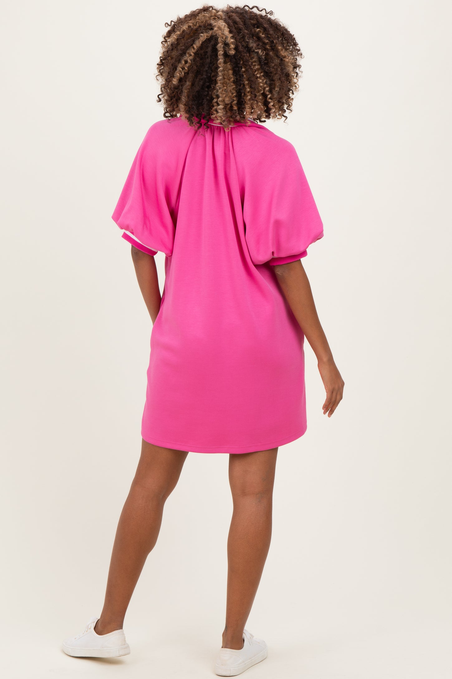 Hot Pink Half Zip Puff Sleeve Maternity Mini Dress PinkBlush Hot Pink Half Zip Puff Sleeve Maternity Mini Dress PinkBlush