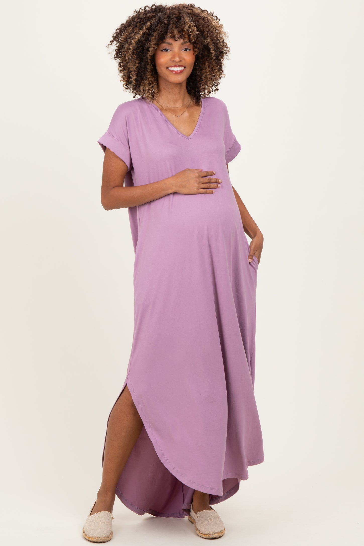 Dark Mauve Side Slit Maternity Maxi Dress – PinkBlush Dark Mauve Side Slit Maternity Maxi Dress – PinkBlush
