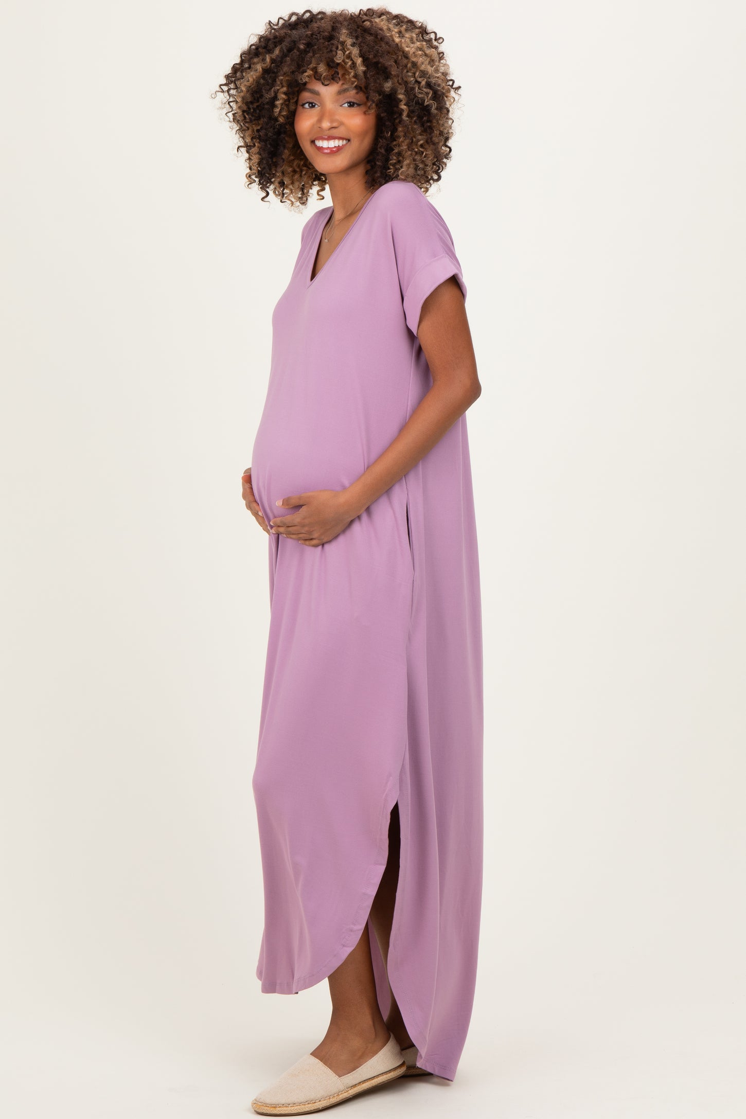 Dark Mauve Side Slit Maternity Maxi Dress – PinkBlush
