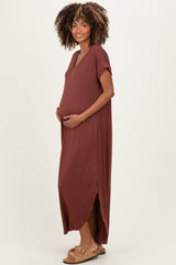 Chocolate Side Slit Maternity Maxi Dress