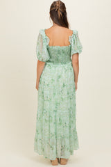 Mint Floral Chiffon Smocked Maternity Maxi Dress