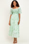 Mint Floral Chiffon Smocked Maxi Dress