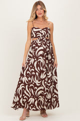 Chocolate Printed Cutout Sleeveless Maternity Maxi Dress