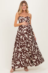 Chocolate Printed Cutout Sleeveless Maternity Maxi Dress