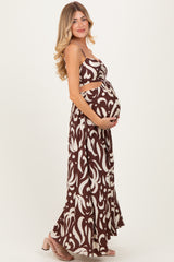 Chocolate Printed Cutout Sleeveless Maternity Maxi Dress
