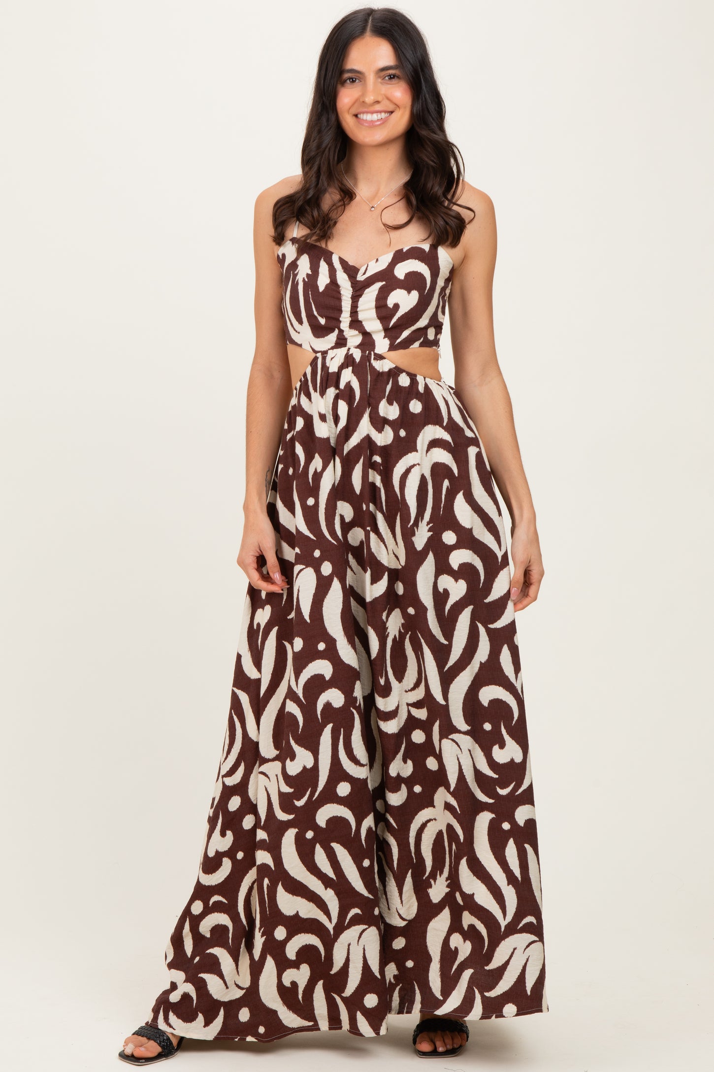 Chocolate Printed Cutout Sleeveless Maternity Maxi Dress