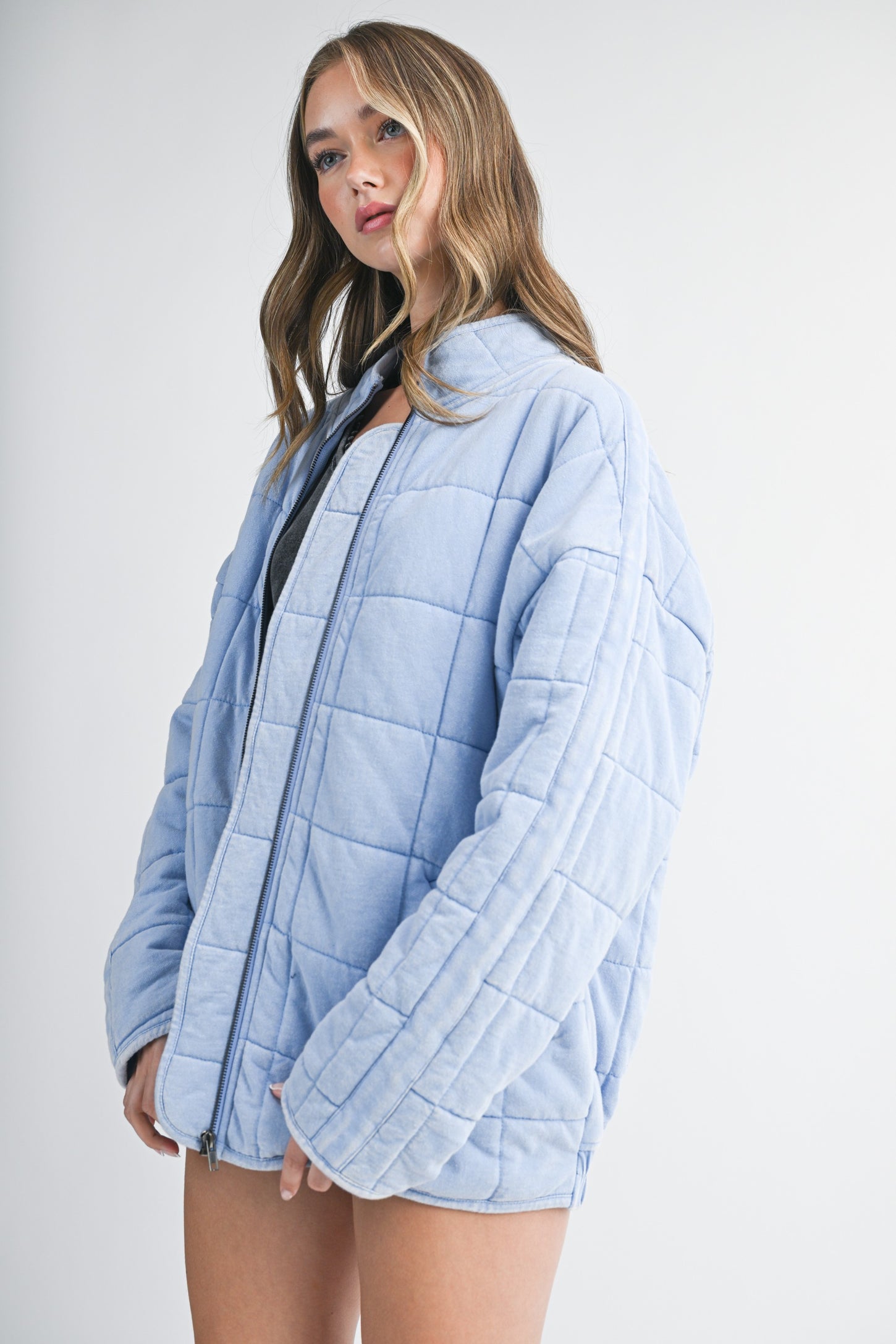 Sky Blue Oversized Quilted Jacket