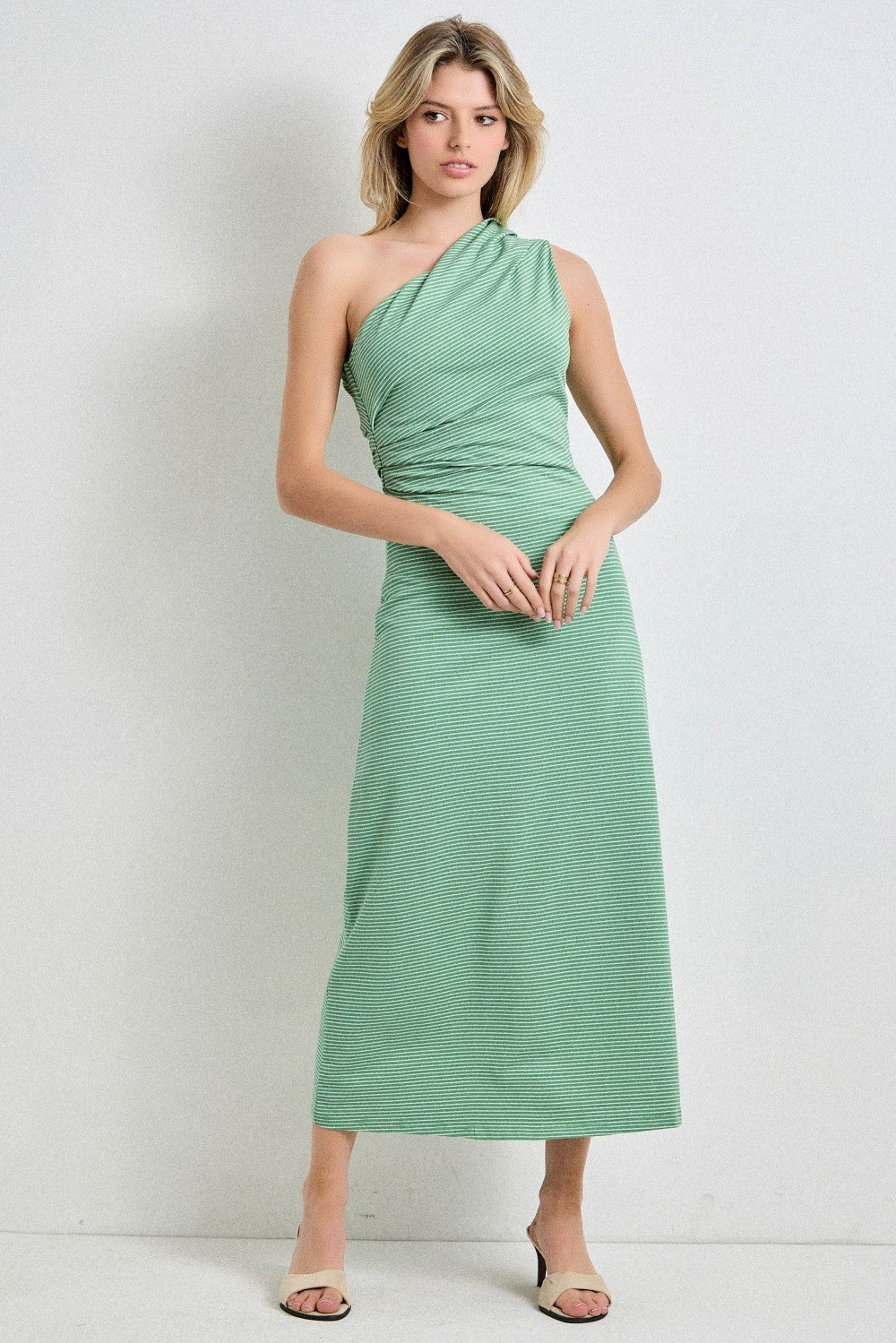 one shoulder midi dress green Petal and Pup Women's Amelie One Shoulder Maxi Dress