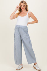 Ocean Blue Striped Cotton Barrel Leg Maternity Pants