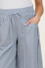 Ocean Blue Striped Cotton Barrel Leg Maternity Pants