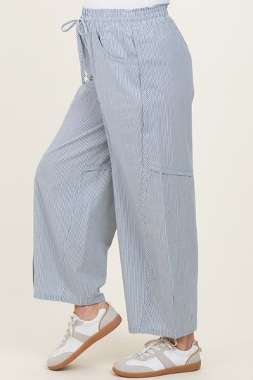 Ocean Blue Striped Cotton Barrel Leg Maternity Pants
