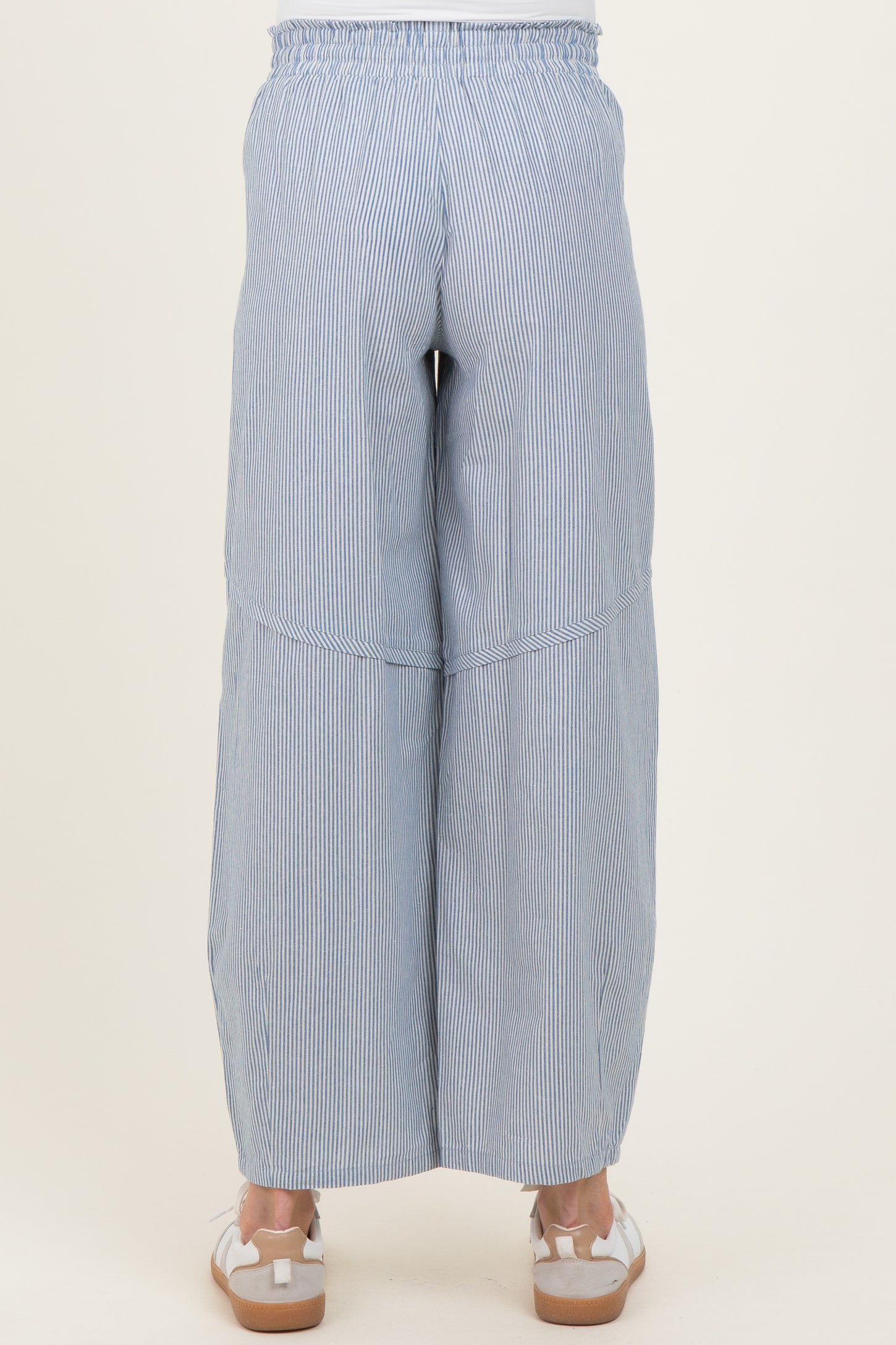 Ocean Blue Striped Cotton Barrel Leg Maternity Pants