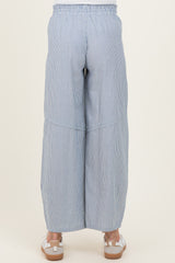 Ocean Blue Striped Cotton Barrel Leg Maternity Pants