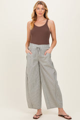 Olive Green Striped Cotton Barrel Leg Maternity Pants