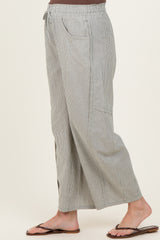 Olive Green Striped Cotton Barrel Leg Maternity Pants