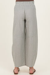 Olive Green Striped Cotton Barrel Leg Maternity Pants