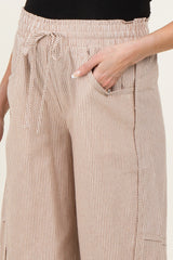 Camel Striped Cotton Barrel Leg Maternity Pants