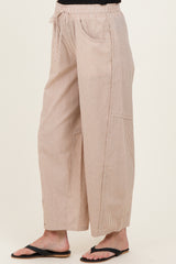 Camel Striped Cotton Barrel Leg Maternity Pants