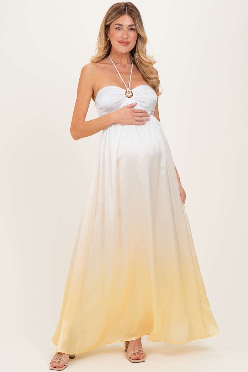 Yellow Ombre Satin Halter Cutout Maternity Maxi Dress – PinkBlush