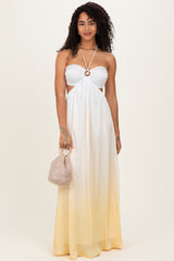 Yellow Ombre Satin Halter Cutout Maternity Maxi Dress