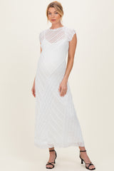 White Mixed Lace Overlay Maternity Midi Dress