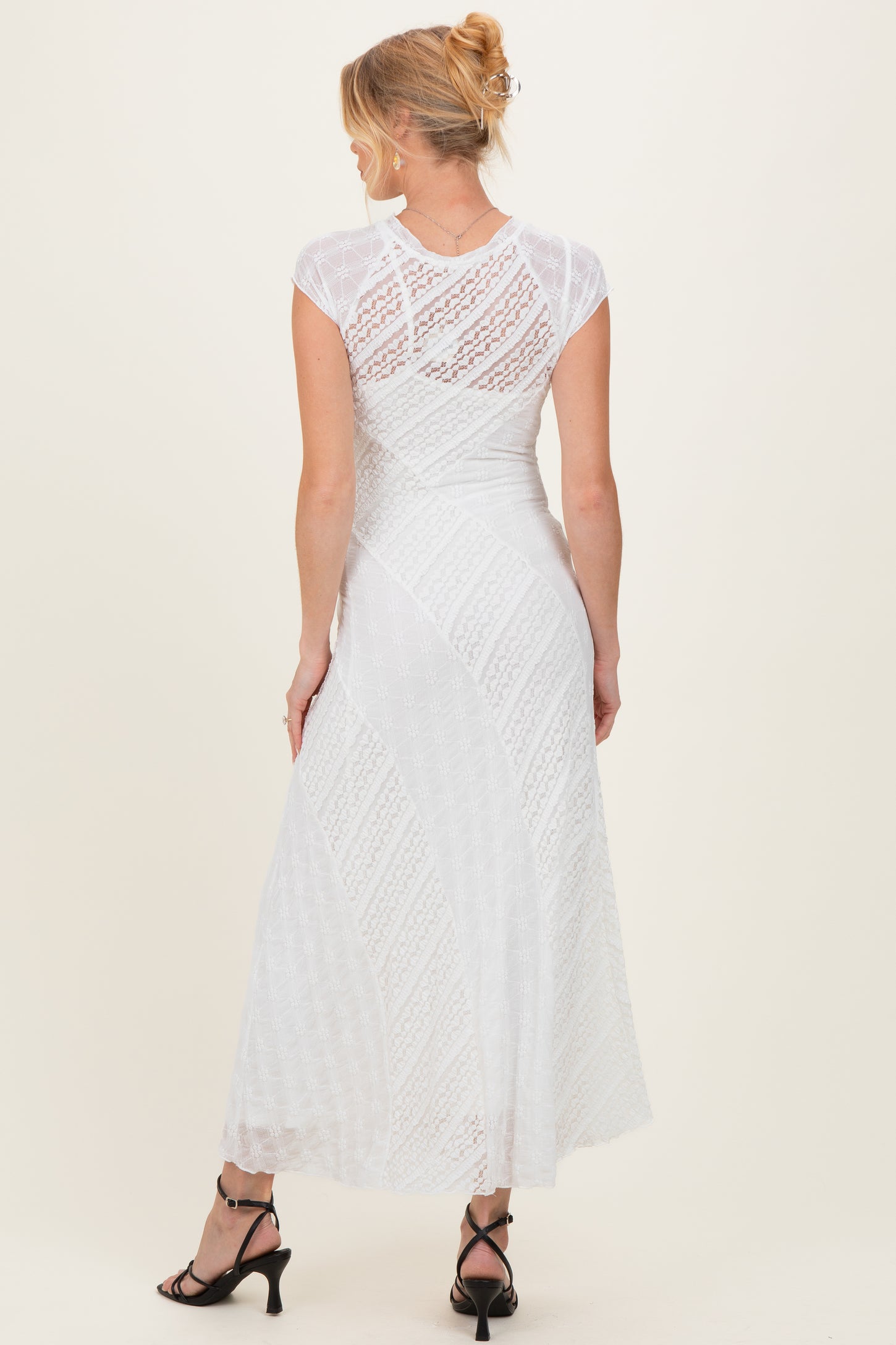 White Mixed Lace Overlay Maternity Midi Dress