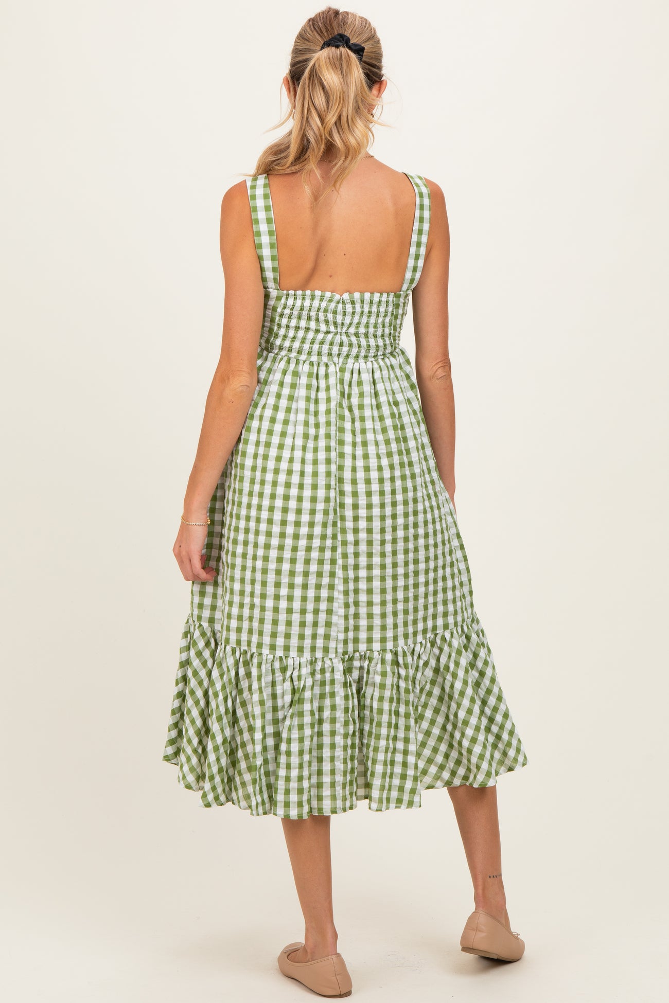 Green Gingham Front Tie Halter Maternity Midi Dress – PinkBlush