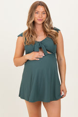 Forest Green Tie Front Cutout Maternity Swim Dress