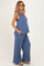 Blue Button Detail Tank Wide Leg Pant Maternity Set