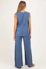 Blue Button Detail Tank Wide Leg Pant Maternity Set