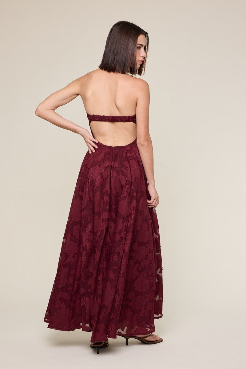 jacquard open back dress 3D Jacquard Open Back Midi Dress