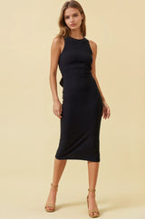 Black Knit Open Tie Back Sleeveless Maternity Midi Dress