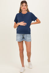 Light Denim Pull On Patch Pocket Maternity Denim Shorts