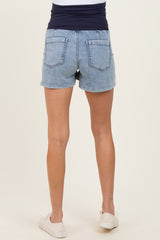 Light Denim Pull On Patch Pocket Maternity Denim Shorts