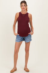 Medium Denim Pull On Patch Pocket Maternity Denim Shorts