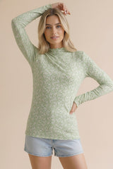 Sage Long Sleeve Floral Print Top