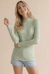 Sage Long Sleeve Floral Print Top