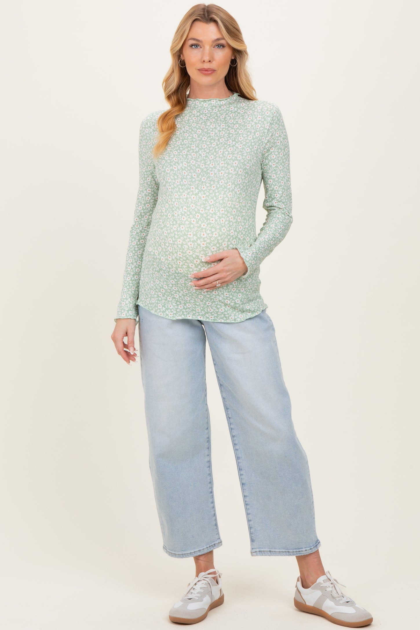 Sage Long Sleeve Floral Print Maternity Top