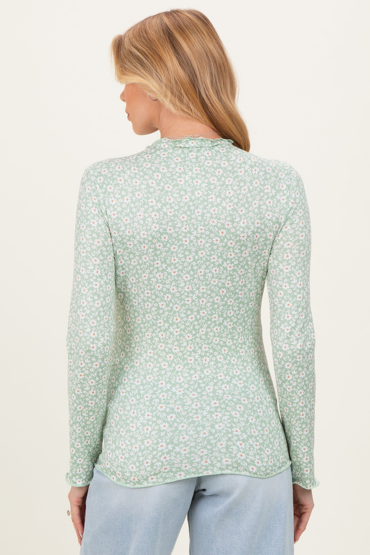 Sage Long Sleeve Floral Print Maternity Top
