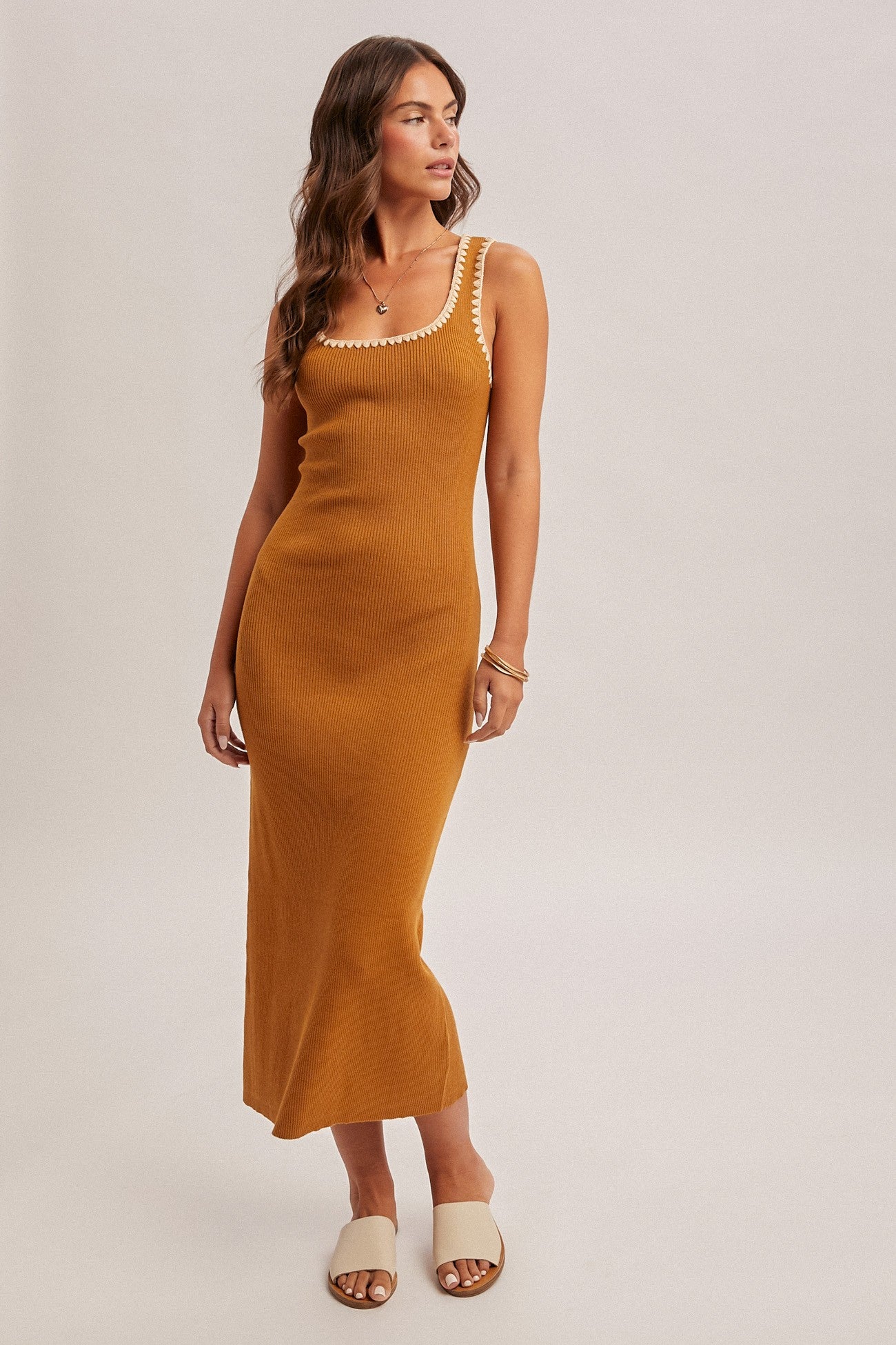 Mustard Contrast Stitch Detail Ribbed Maternity Sweater Dress