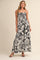 Black Printed Linen A-Line Midi Dress