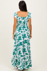 White Floral Smocked Cinched Top Maxi Dress
