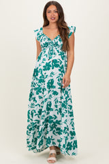 White Floral Smocked Cinched Top Maternity Maxi Dress