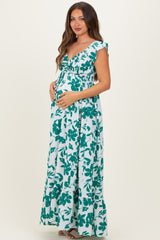 White Floral Smocked Cinched Top Maternity Maxi Dress