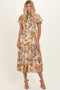 Mocha Floral Smocked Tiered Midi Dress