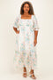 Ivory Floral Smocked 3/4 Sleeve Plus Maxi Dress
